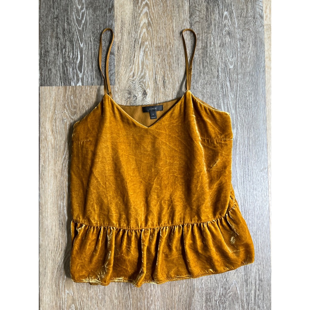 J.Crew Velvet Peplum Camisole Women 2 Gold Excellent V-Neck Adjustable Straps